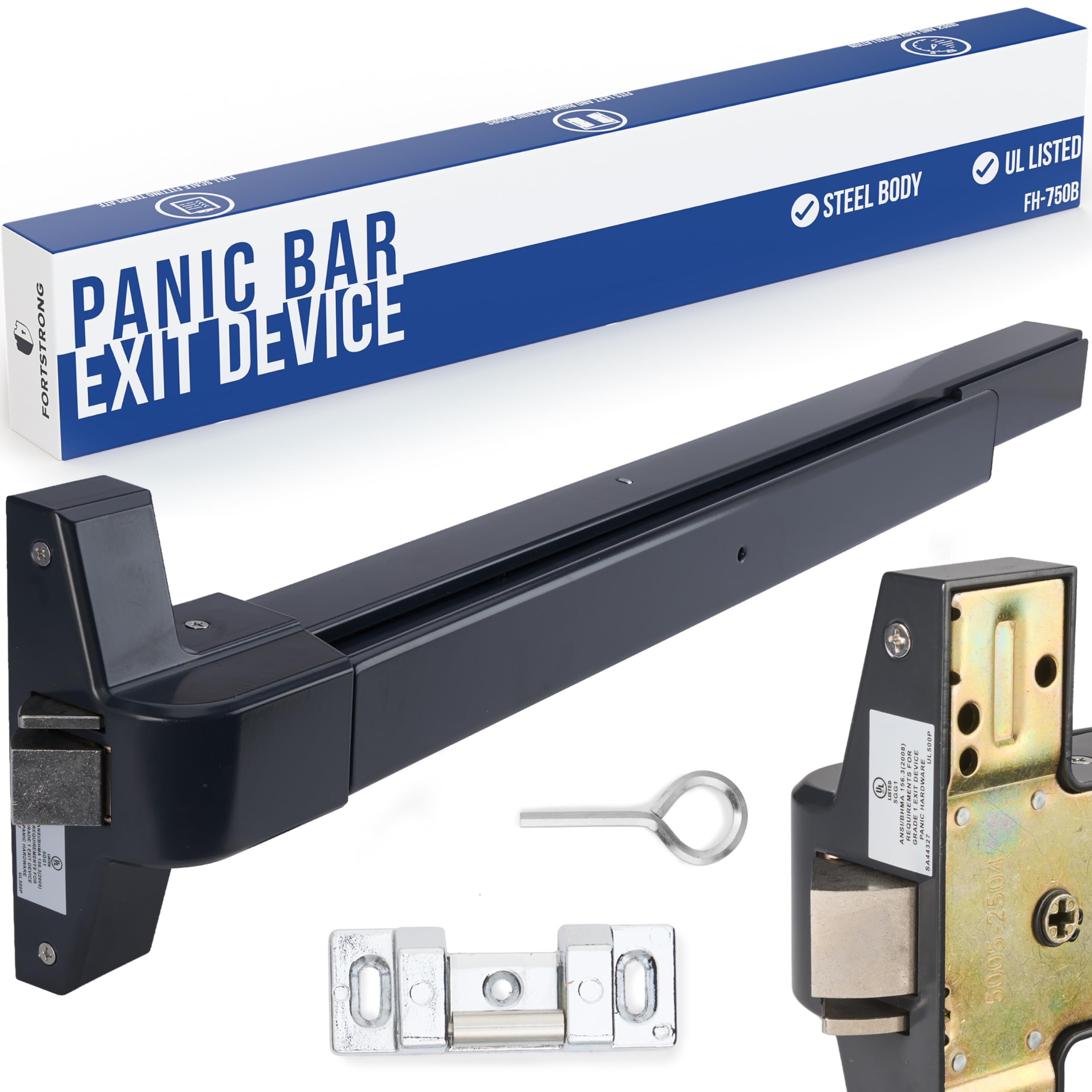 FORTSTRONG Push Bar Panic Exit Device (Black) - Panic Bars for